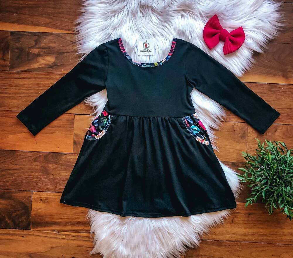 NEW TWOCAN girls burgundy floral bow back dress in black